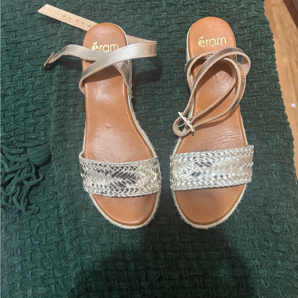 Women's Metallic Braided Strap Sandals - Gold